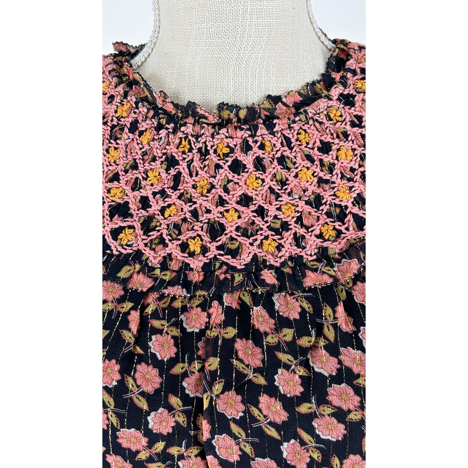 Saylor Floral Tiered Priti Short Sleeve Mini Dress Womens Size Xs New Black Pink — image 4 of 8